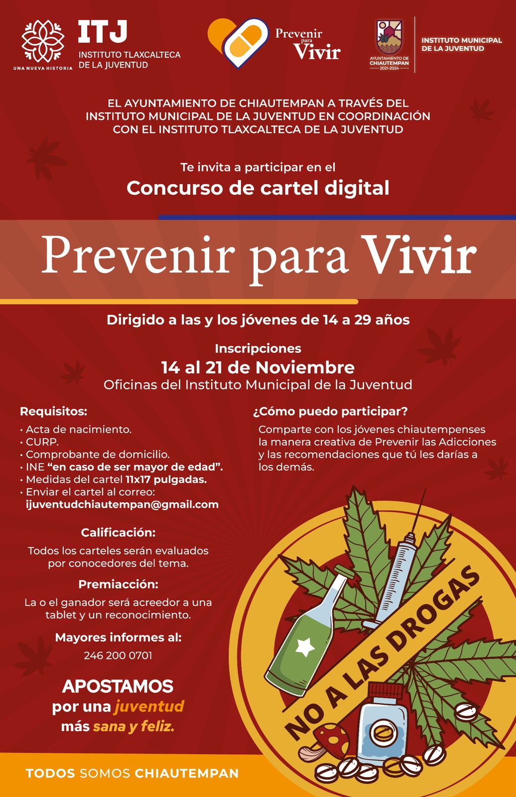 Invita Chiautempan al concurso de cartel digital Prevenir para Vivir