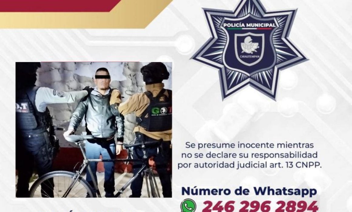 Policía de Chiautempan detiene a sujeto por intento de robo de bicicleta