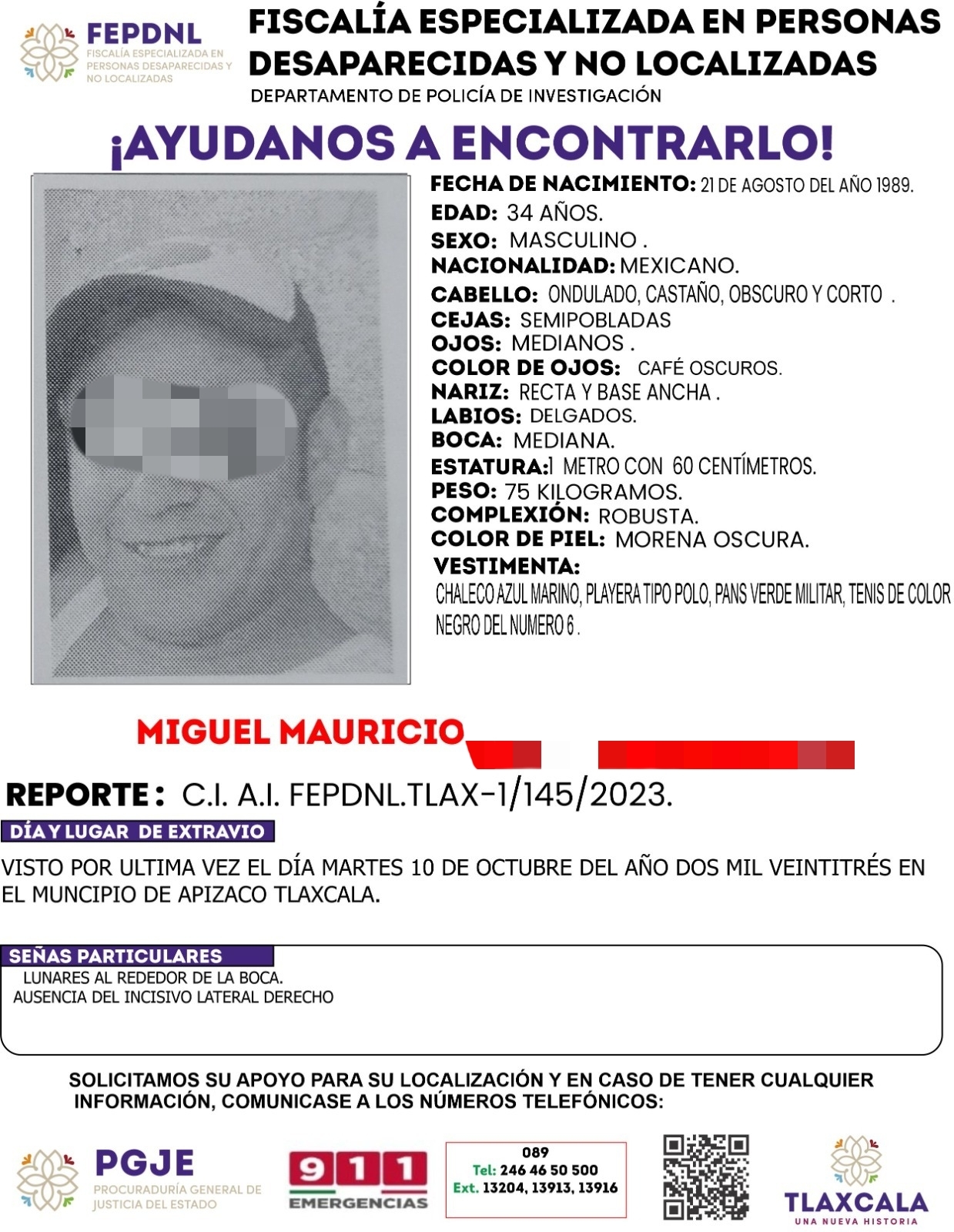 Hallan sin vida a hombre con ficha de búsqueda en Santa Cruz Tlaxcala