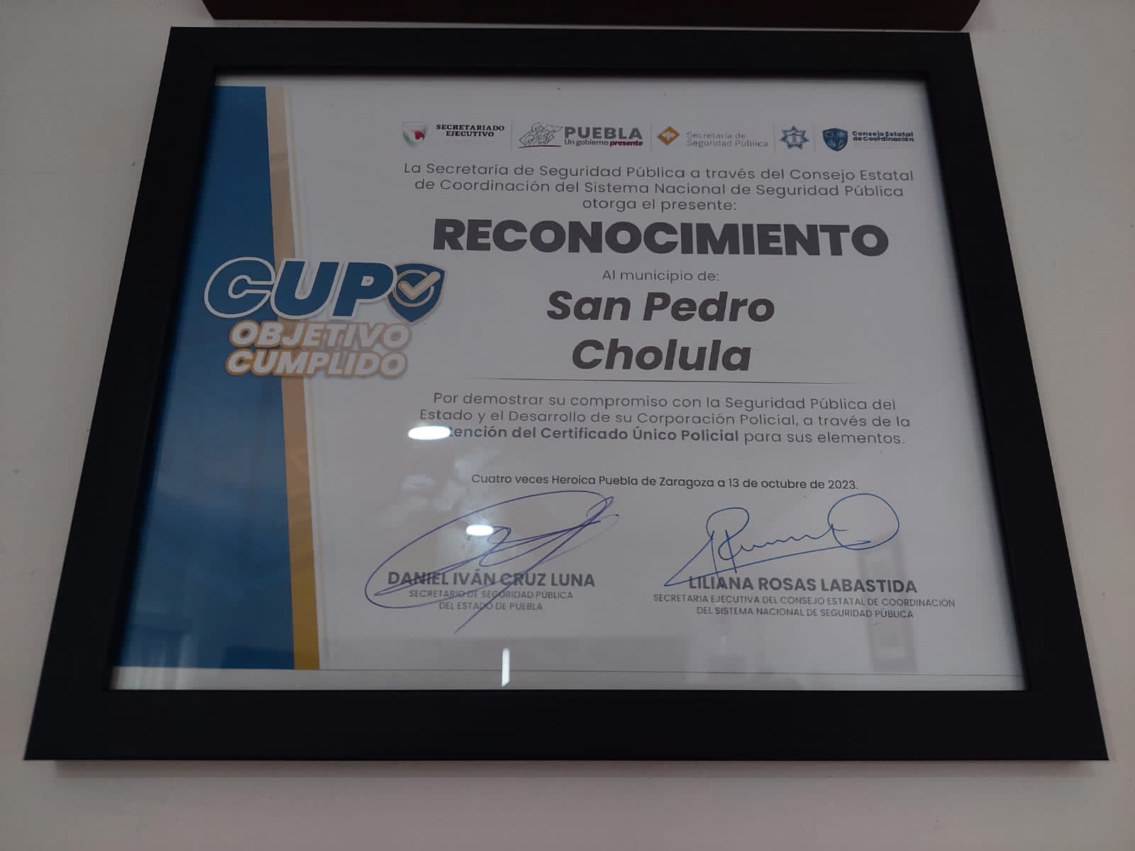 Policía de San Pedro Cholula, reconocida por certificar a todos sus elementos con CUIP: SSP