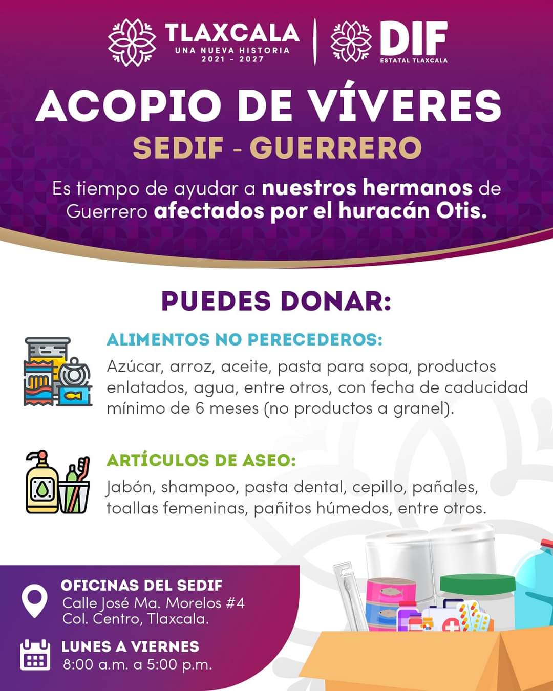 Comienza ayuda humanitaria de Tlaxcala a Guerrero por Huracán Otis