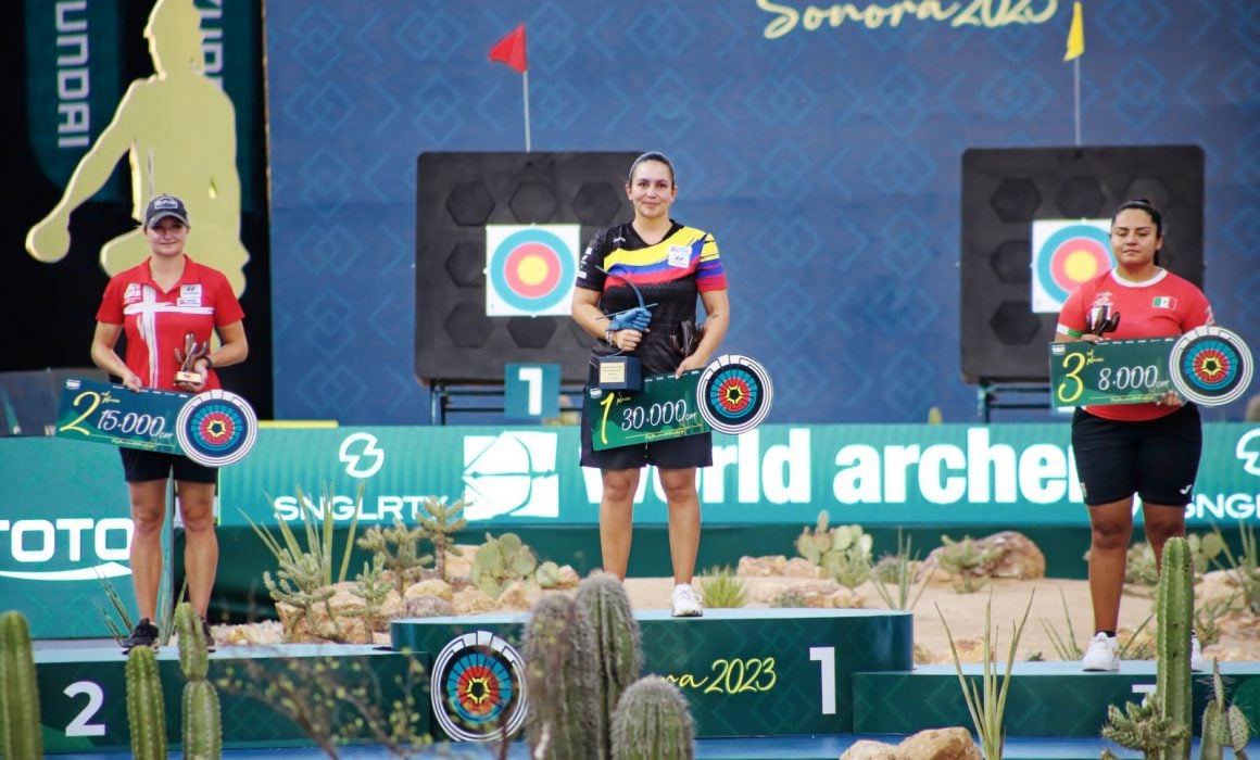México en el pódium femenil de la final de Copa del mundo tiro con arco