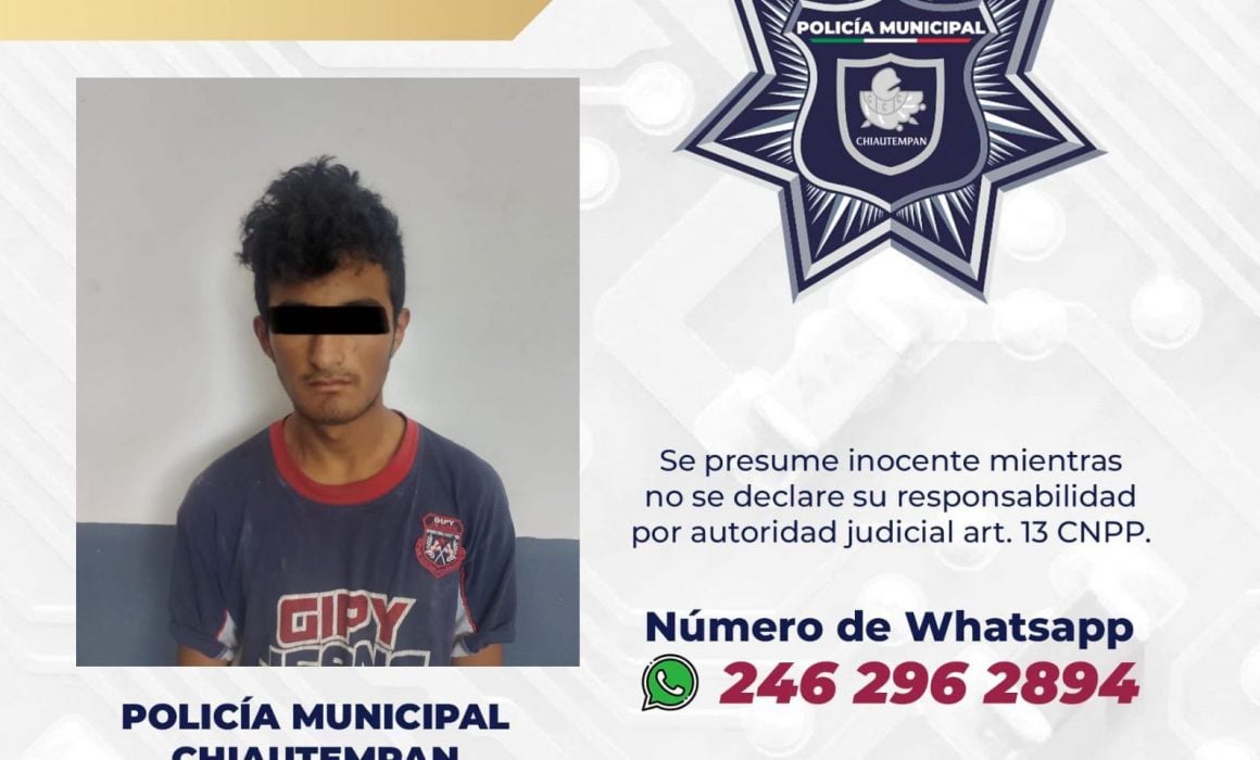 Pone a disposición policía de Chiautempan a masculino por intento de robo