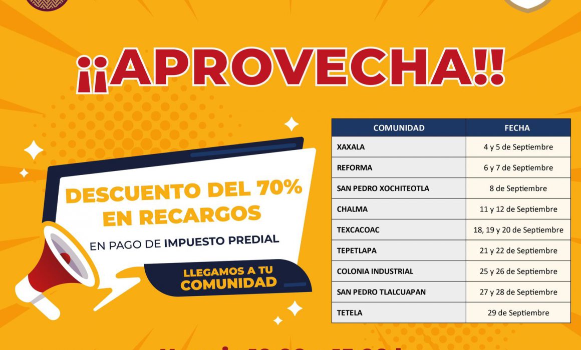 Continuan descuentos en el pago de predial en comunidades de Chiautempan