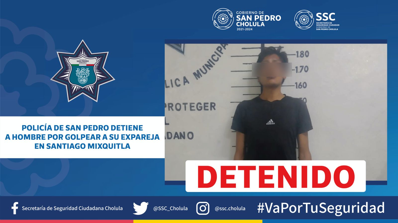 Policía de San Pedro detiene a hombre por golpear a su expareja en Santiago Mixquitla 