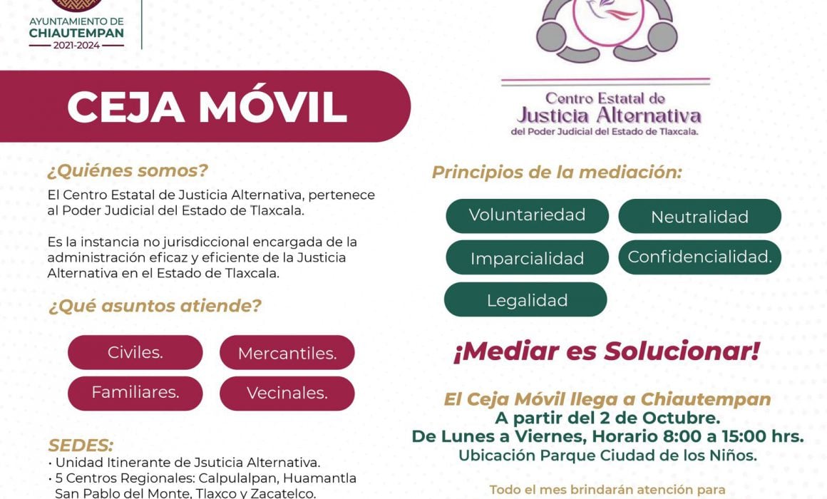Llegará CEJA Móvil del TSJE a Chiautempan