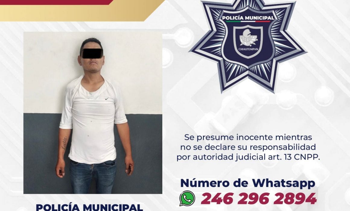 Detiene Policía de Chiautempan a sujeto por daños materiales y robo