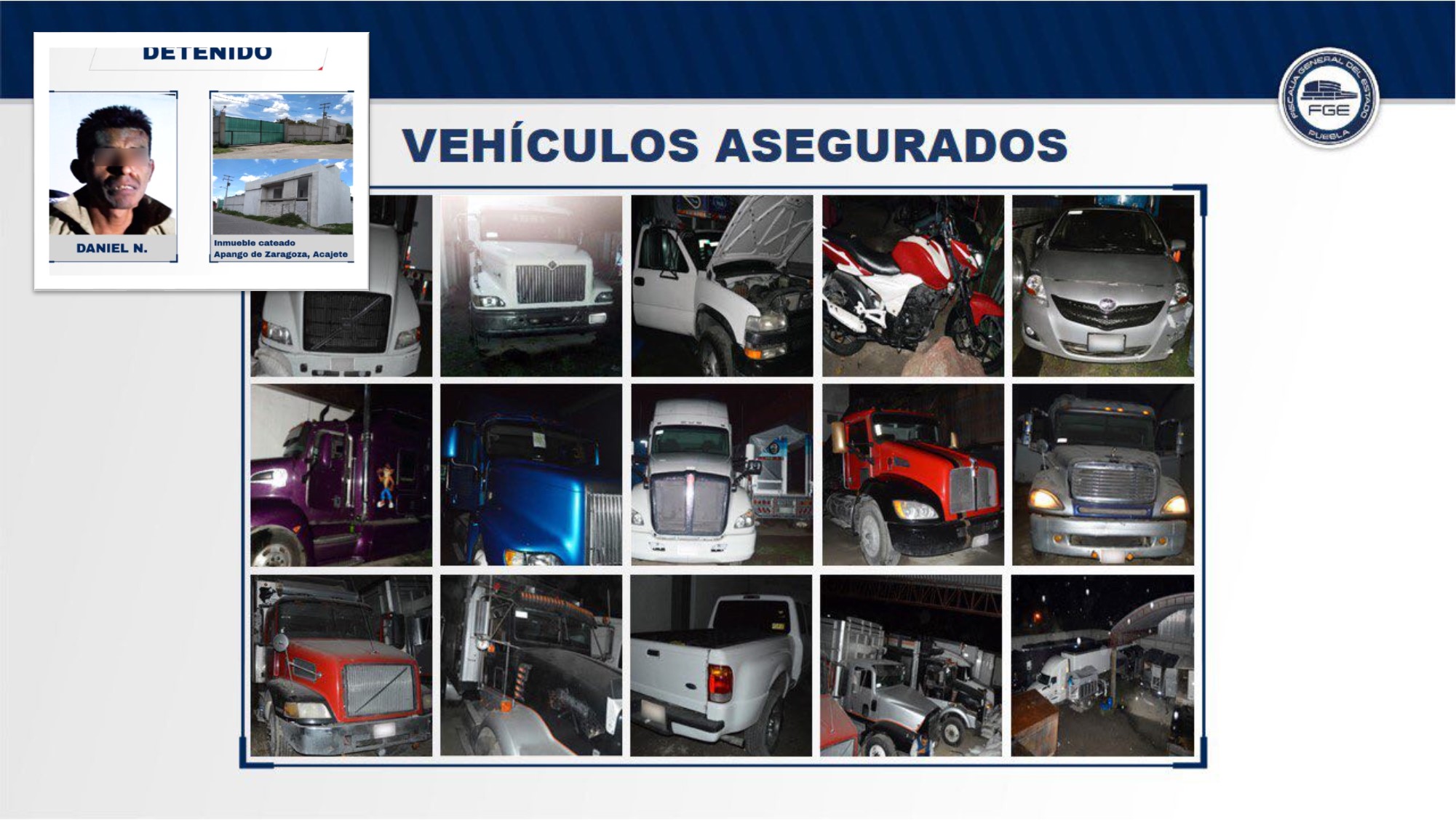Un detenido y 15 vehículos asegurados tras cateo en Acajete