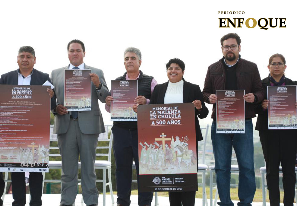 Karina Pérez Popoca presenta cartel del “Memorial de la Matanza en Cholula. A 500 Años”