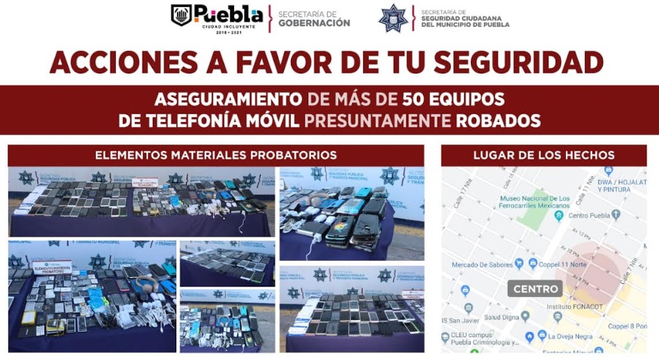 Aseguraron SSC de Puebla Y SEGOM más de 50 teléfonos celulares, al parecer de procedencia ilícita (Video)