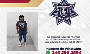 Detiene policía de Chiautempan a femenina por intento de robo