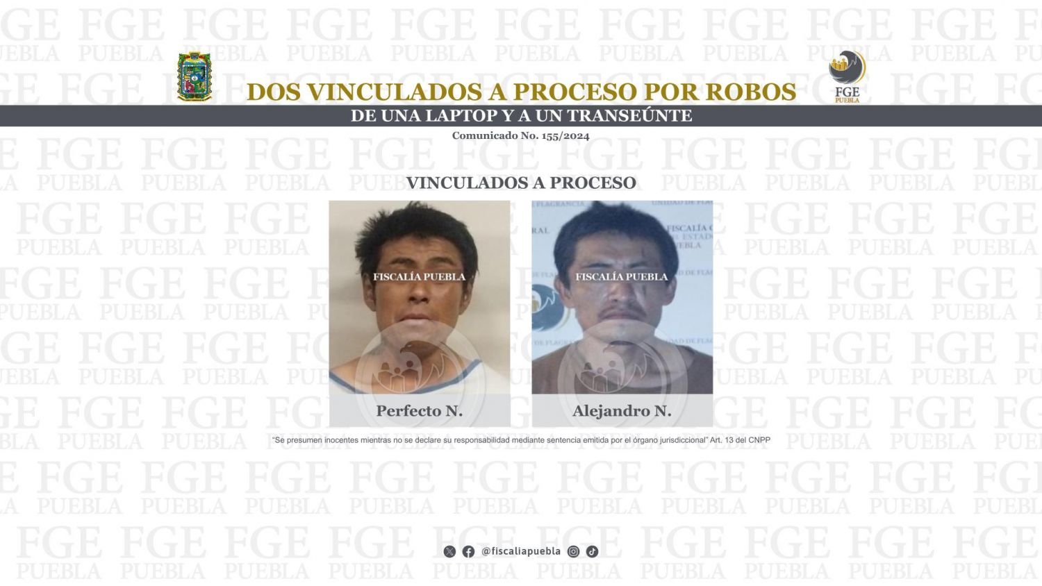 Detenidos en Puebla: Fiscalía logra vinculación a proceso de dos hombres por robo agravado