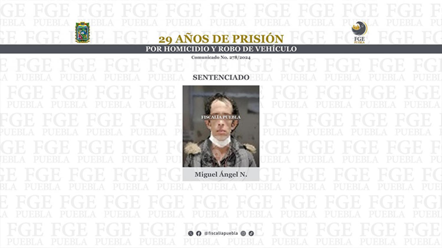 Sentencian a 29 años a Miguel Ángel N. por homicidio y robo en Tepeaca