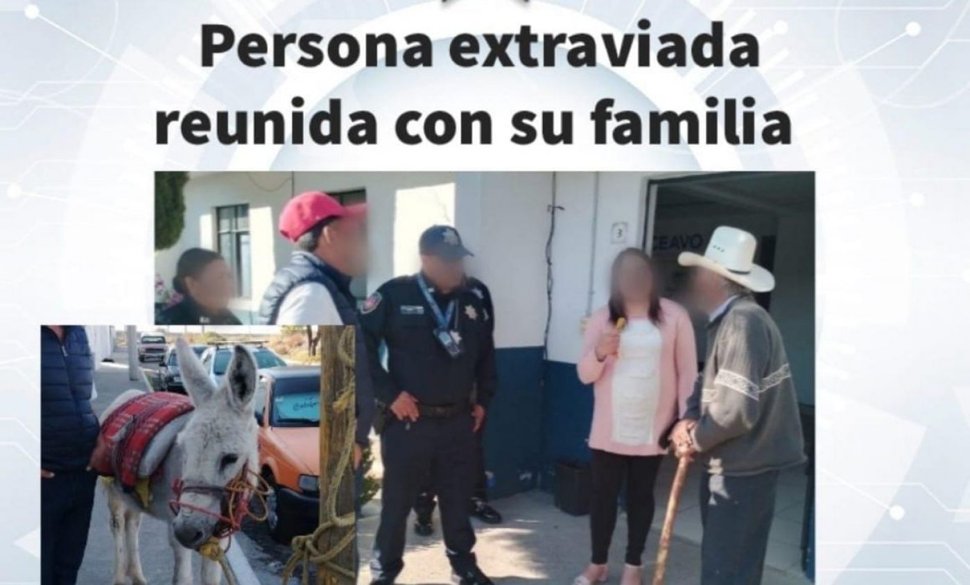 Reúne policía de Huamantla a adulto mayor extraviado con su familia