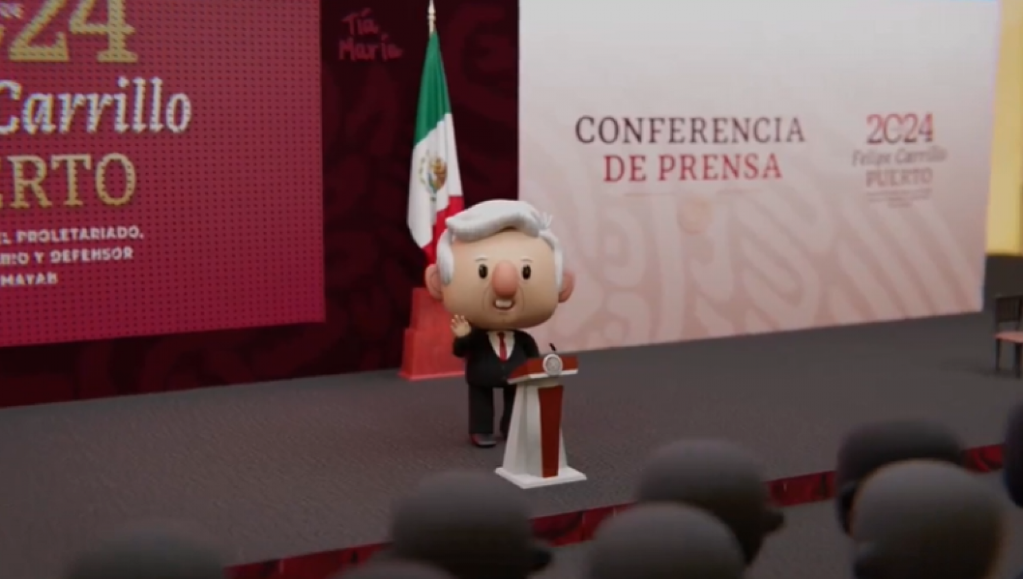 AMLO presenta su nueva caricatura en 3D en su conferencia matutina