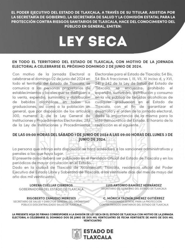 Ley seca en Tlaxcala contribuye al desarrollo de la jornada electoral