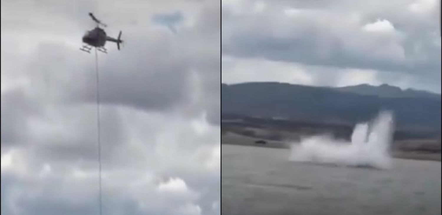 Helicóptero se desploma en presa de Chihuahua; rescatan a dos tripulantes