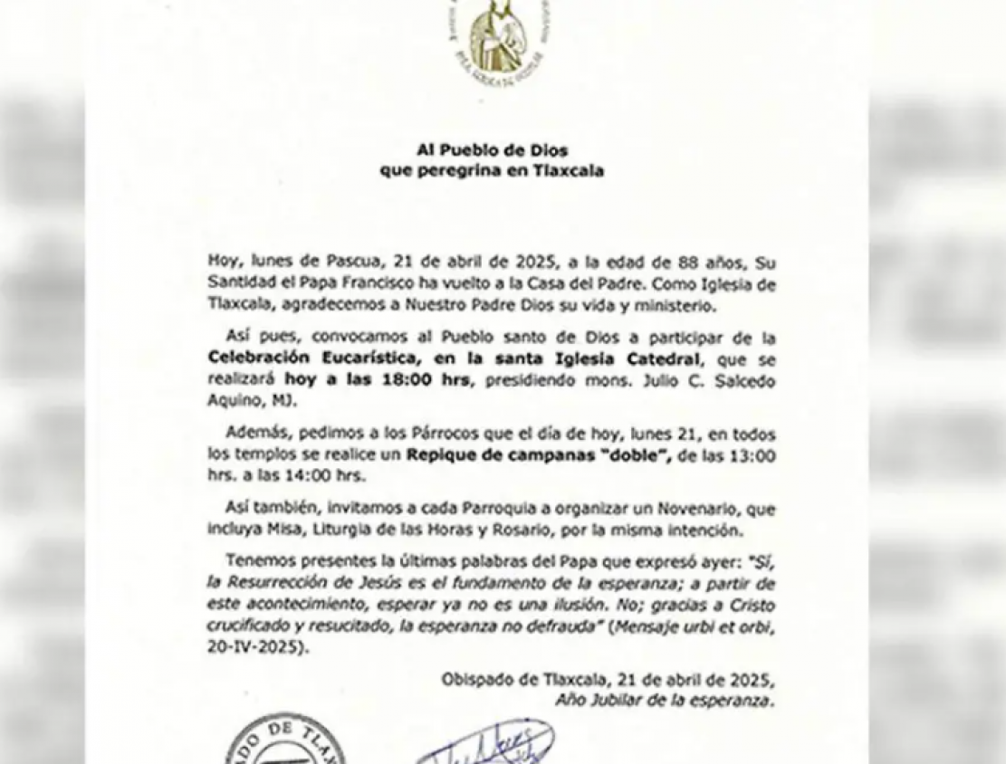 Tlaxcala rinde homenaje al Papa Francisco con misa y oración