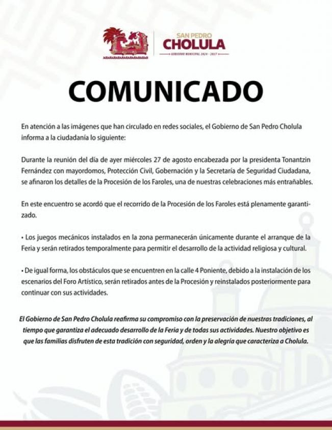 Comunicado - Procesión de Los Faroles 