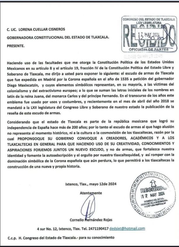 Por contener elementos españoles, piden modificar el escudo de Tlaxcala