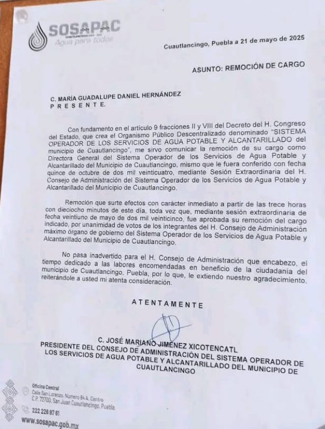 En Sesión Extraordinaria de Consejo piden remoción de titular del Sosapac en Cuautlancingo 