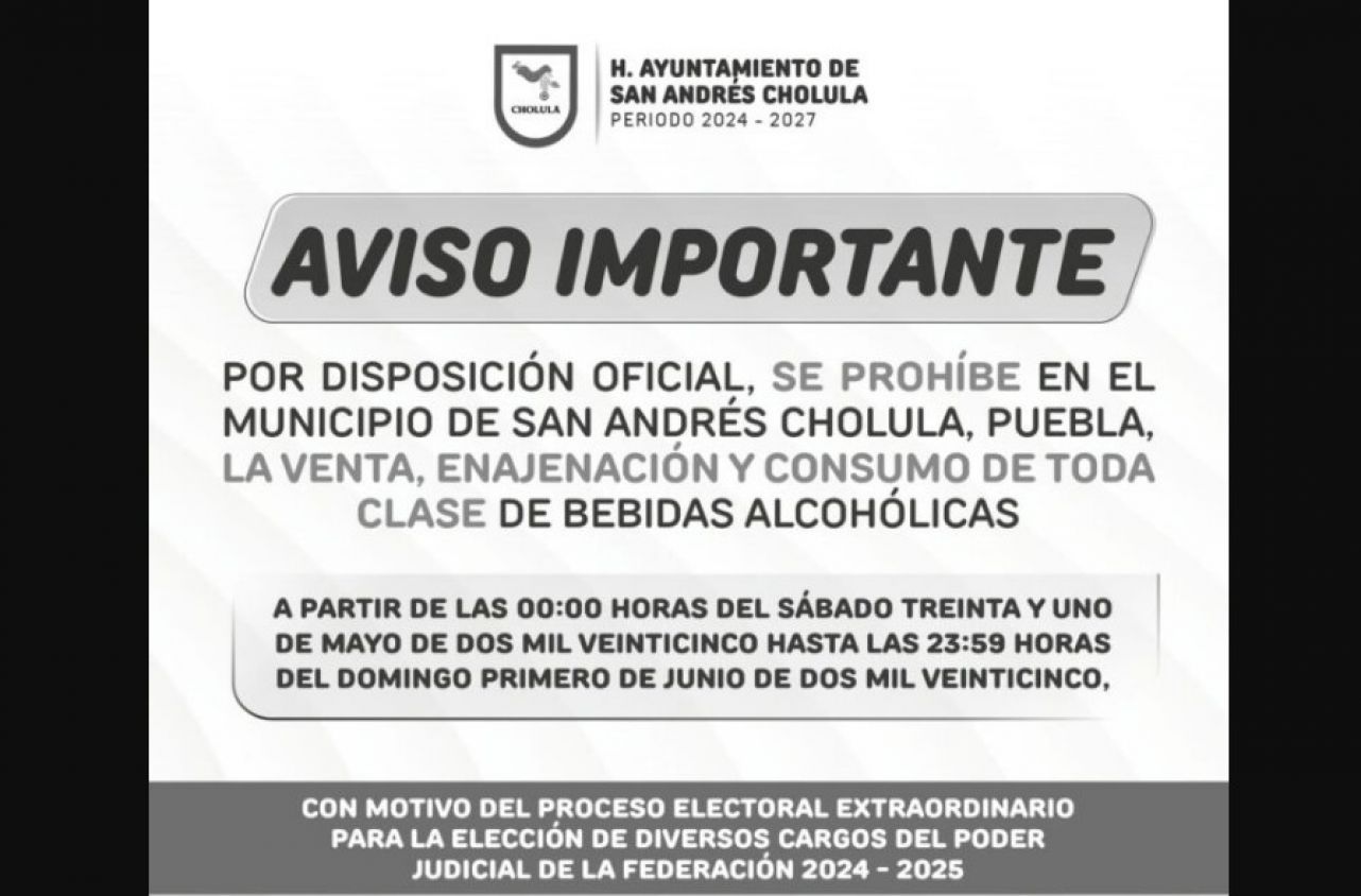 Aplican ley seca en Puebla por elecciones del Poder Judicial