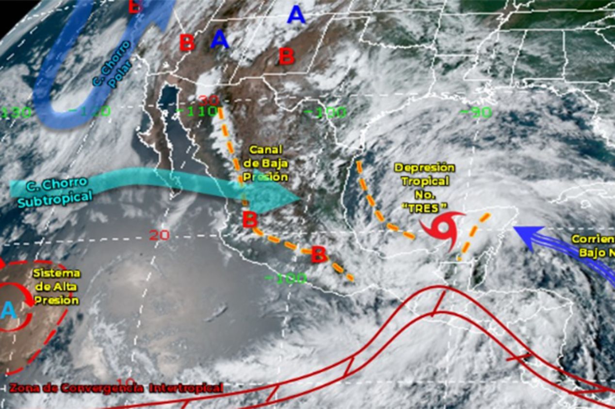 Depresión tropical 'Tres' provoca fuertes lluvias en el sur del país