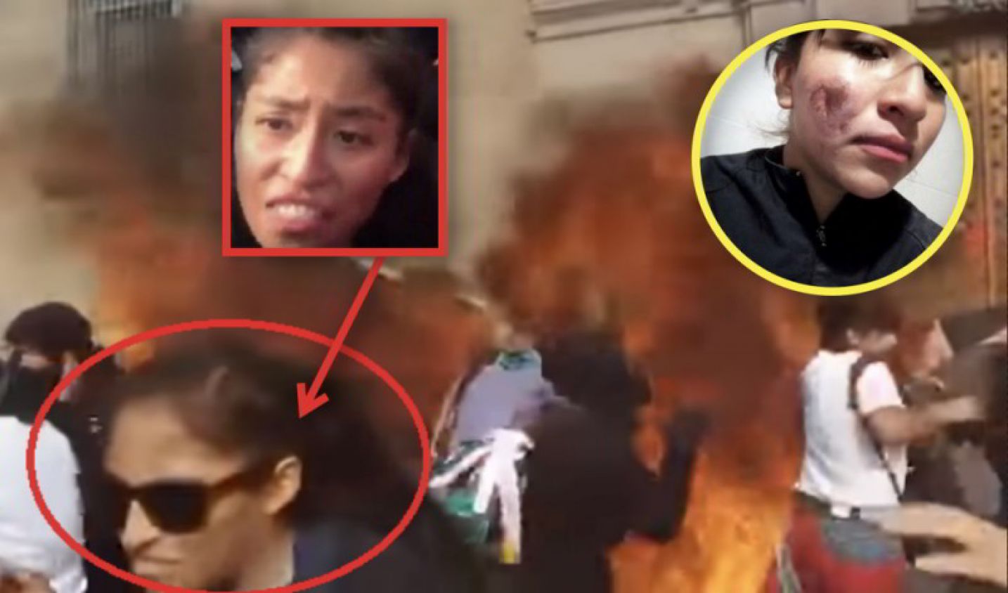 FGJ investiga a mujer que lanzó bomba molotov quemando a  policías, fotógrafas y asistentes