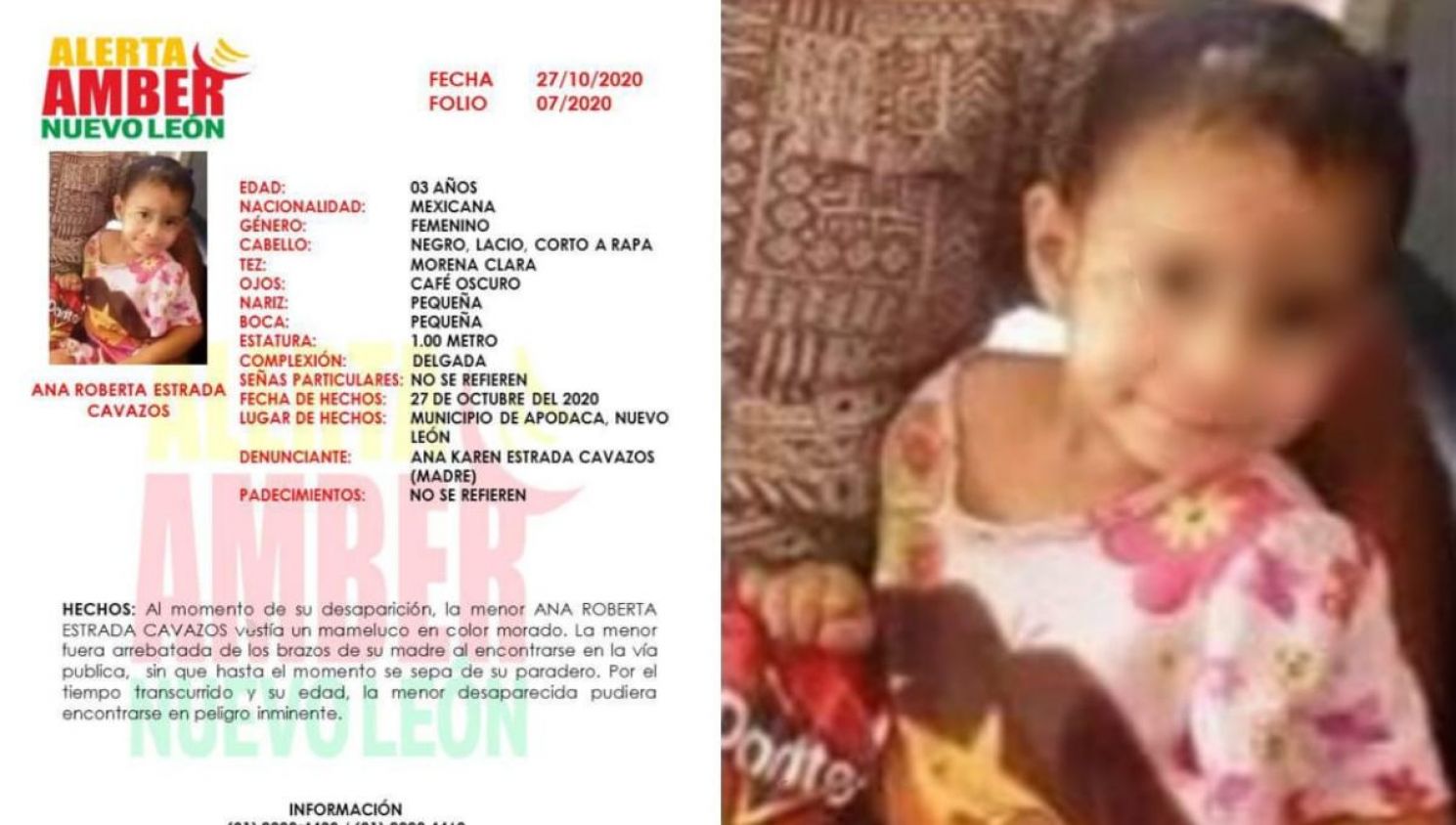 Ana, de 3 años, fue hallada muerta en un río de Apodaca; sus padres son investigados