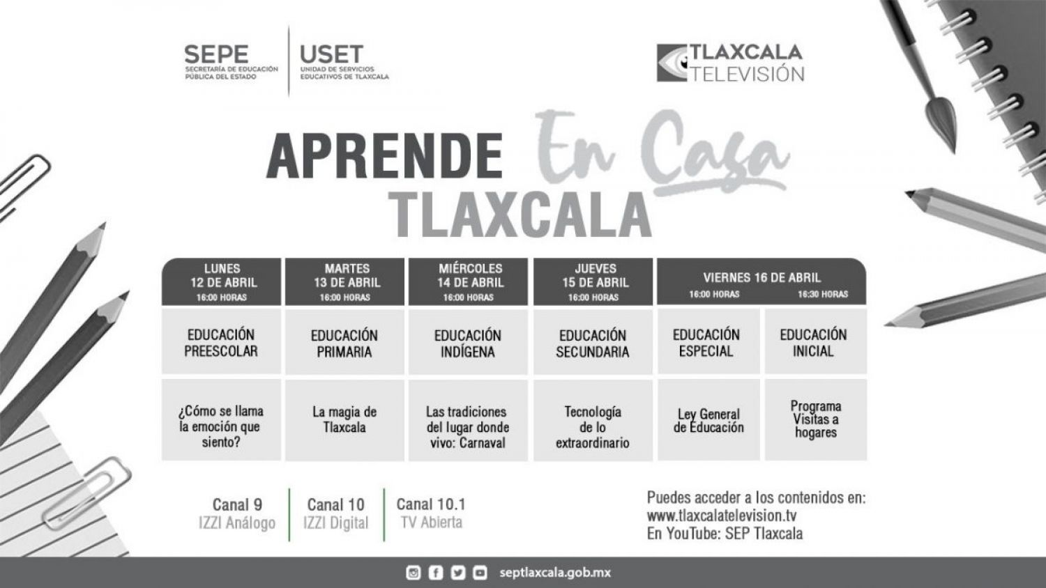 SEPE presenta barra temática de “Aprende En Casa Tlaxcala” del 12 al 16 de abril