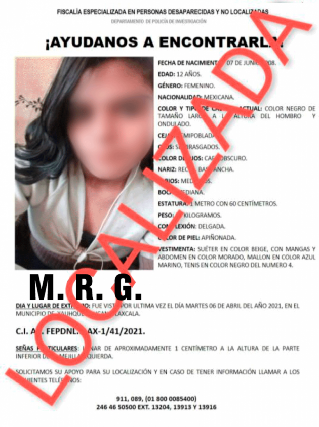 Localiza PGJE a menor de edad reportada como extraviada