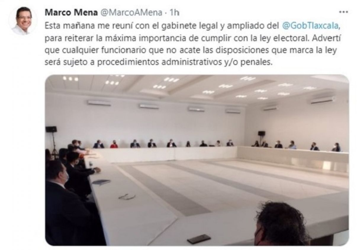 Marco Mena reúne a gabinete estatal para reiterar cumplimiento de ley electoral