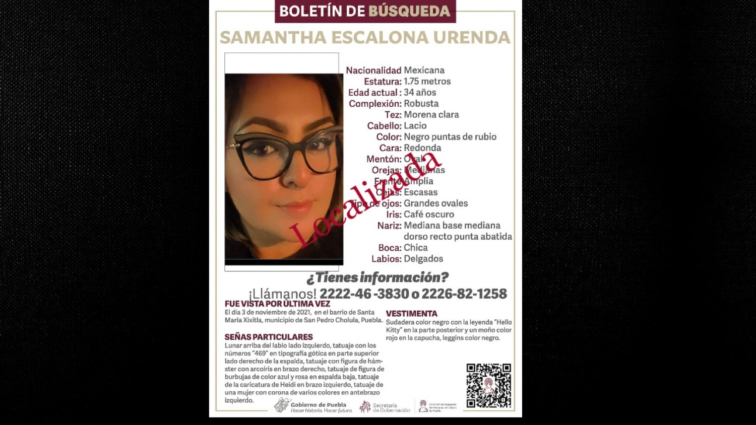 Samantha Escalona quien se encontraba desaparecida desde el pasado 3 de noviembre ya fue localizada 