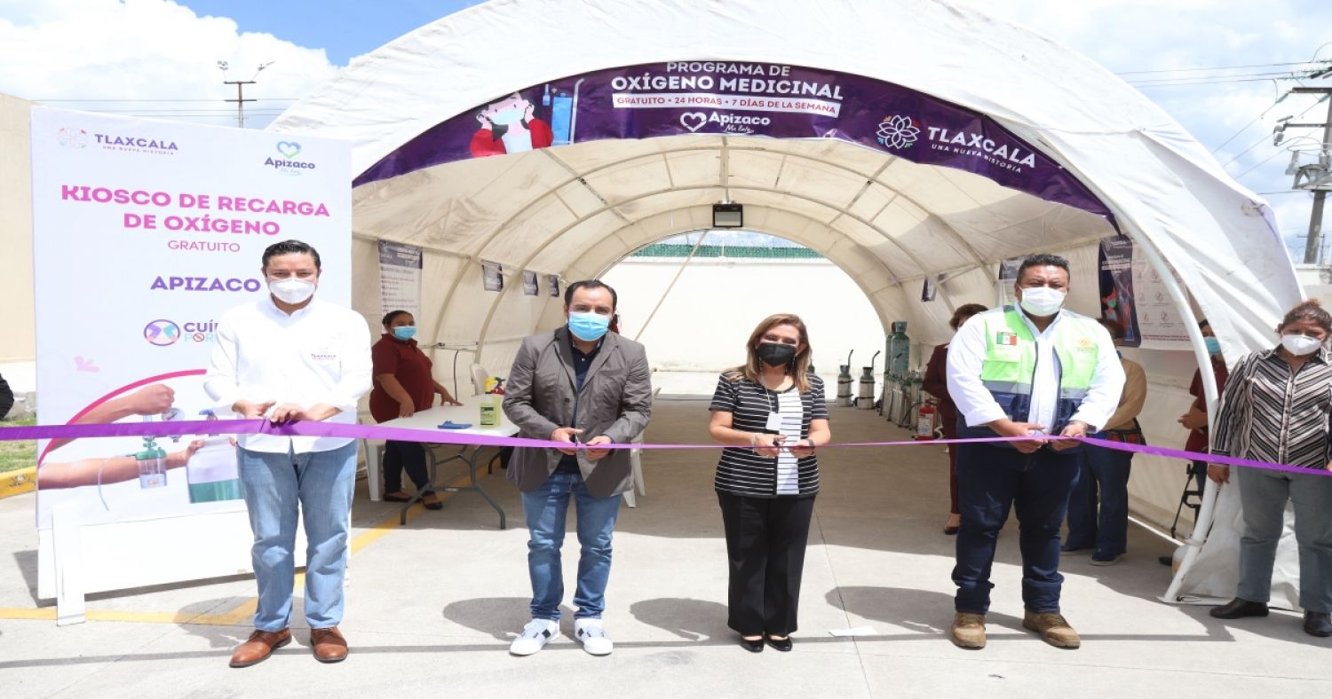 Inaugura Lorena Cuéllar kioscos de oxígeno gratuito en Huamantla y Apizaco