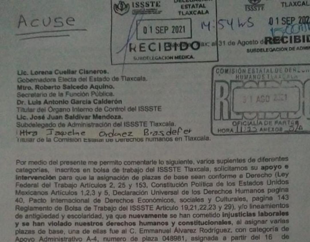 Por asignación ilegal de plazas en el ISSSTE, piden intervención de Lorena Cuéllar