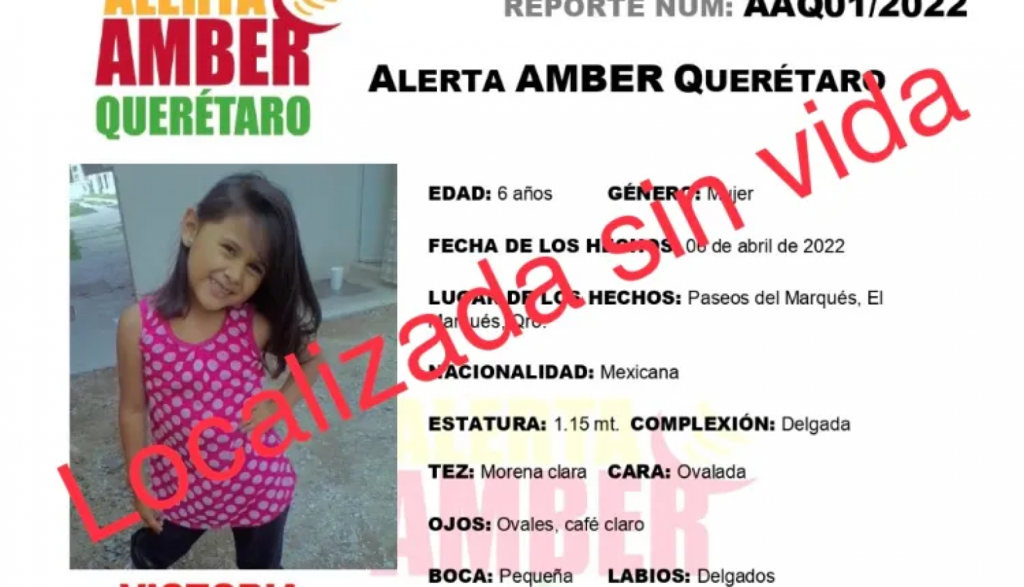 Victoria Guadalupe de 6 años salió a la papelería y ya no regresó; fue localizada sin vida en Querétaro