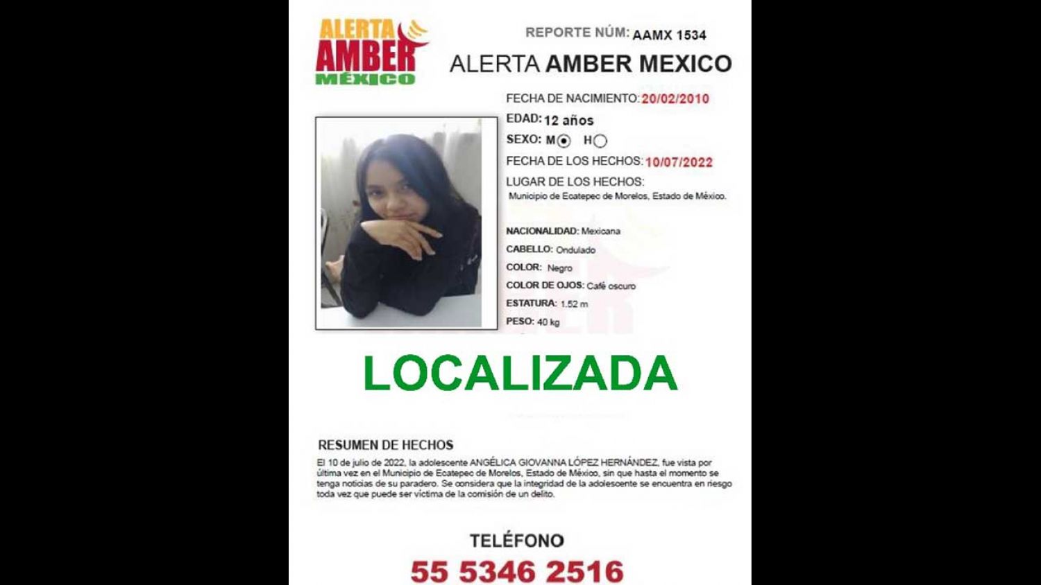Localizan a la menor Angélica Giovanna, desapareció tras ser enganchada por un sujeto a través de un videojuego