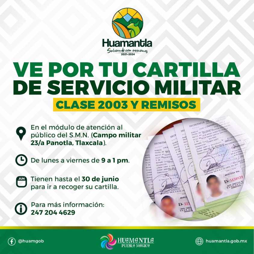 Informa ayuntamiento de Huamantla sobre entrega de cartillas del servicio militar