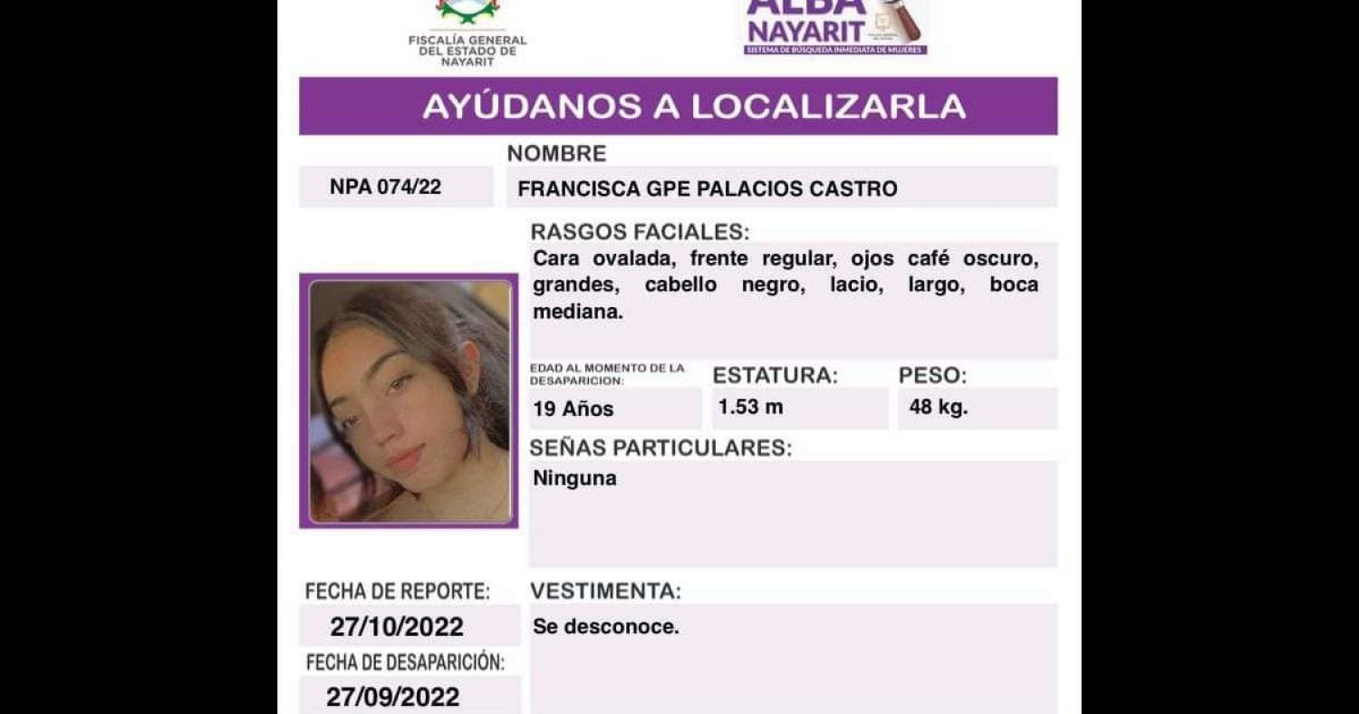 Fiscalía confirma feminicidio de Francisca, joven desaparecida el pasado 27 de septiembre