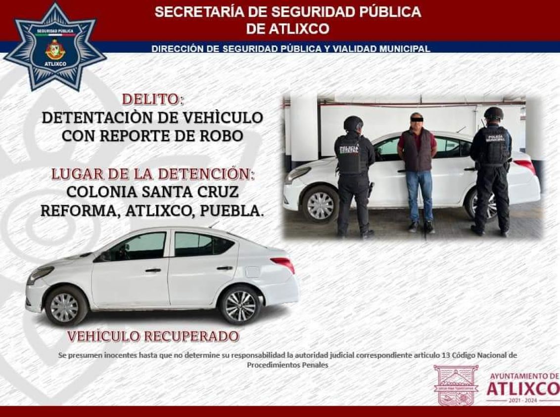 Seguridad Pública de Atlixco da resultados con la detención de sujetos por diversos delitos