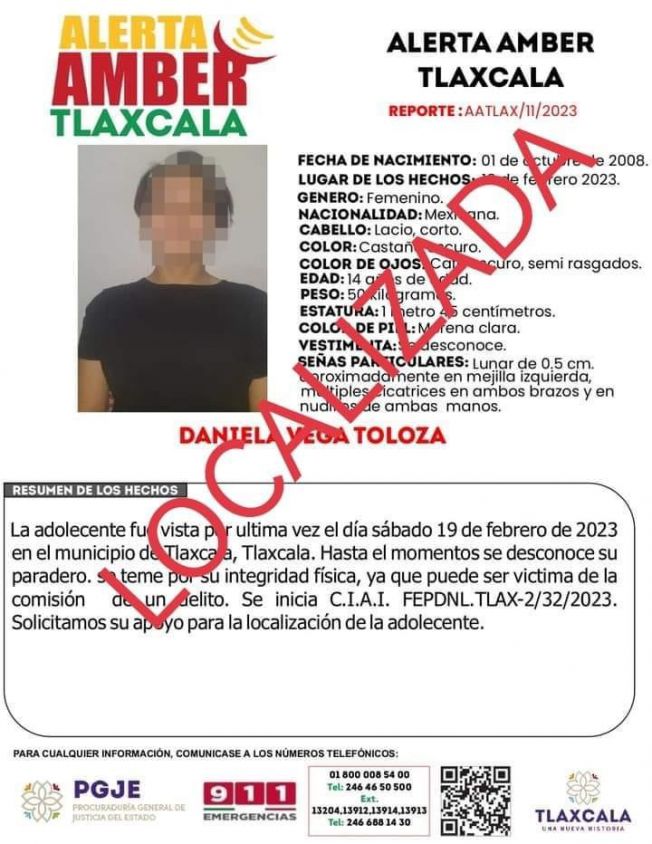 Localizan sana y salva a menor desaparecida; fue hallada en Querétaro