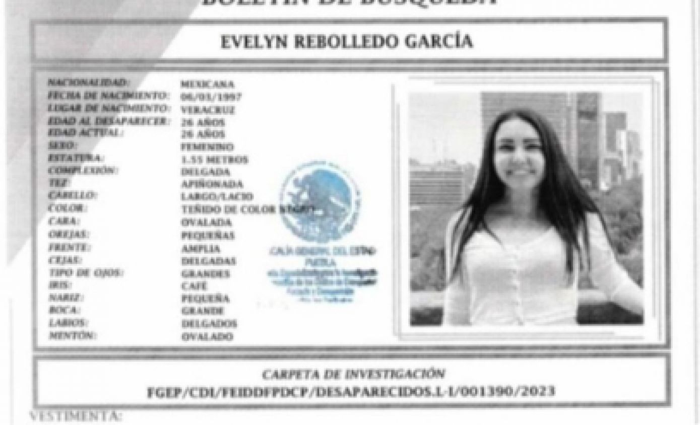 FGE emite ficha por desaparición de Evelyn Rebolledo en San Andrés Cholula