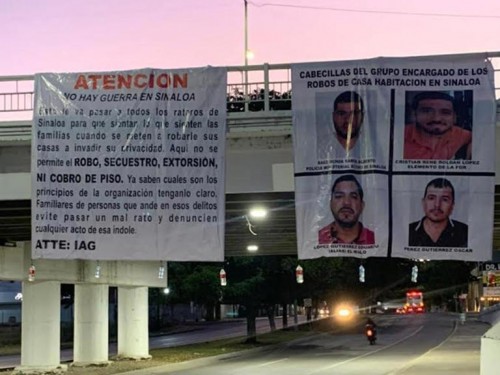 “No hay guerra en Sinaloa” aparecen mantas tras secuestros de familias en Culiacán