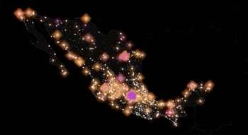 Mapa muestra con puntos iluminados los lugares donde hay taquerías en el país