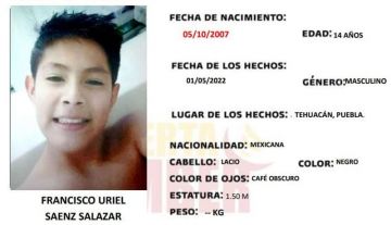 ¿Lo haz visto? Uriel Saenz, de 14 años, fue visto por última vez en Tehuacán
