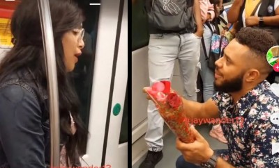 Hombre pide matrimonio a su amiga en el metro pero ella lo rechaza mientras llora de pena (Vídeo)