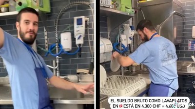 Migrante presume sueldo de casi 70 mil mensuales trabajando como lavaplatos en Suiza (Vídeo)