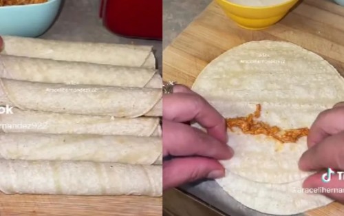 ¿Son de aire?: Mujer muestra receta para preparar tacos dorados, desata críticas por porciones  (Vídeo)