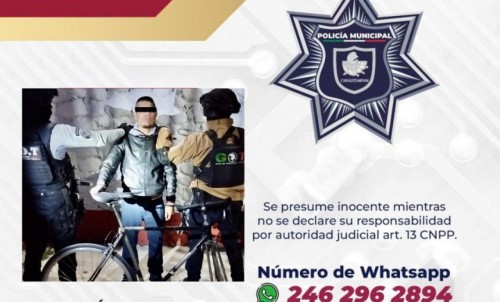 Policía de Chiautempan detiene a sujeto por intento de robo de bicicleta