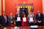 Foto: Cortesía Gobernadora de Tlaxcala durante la firma del convenio del sello digital notarial.
